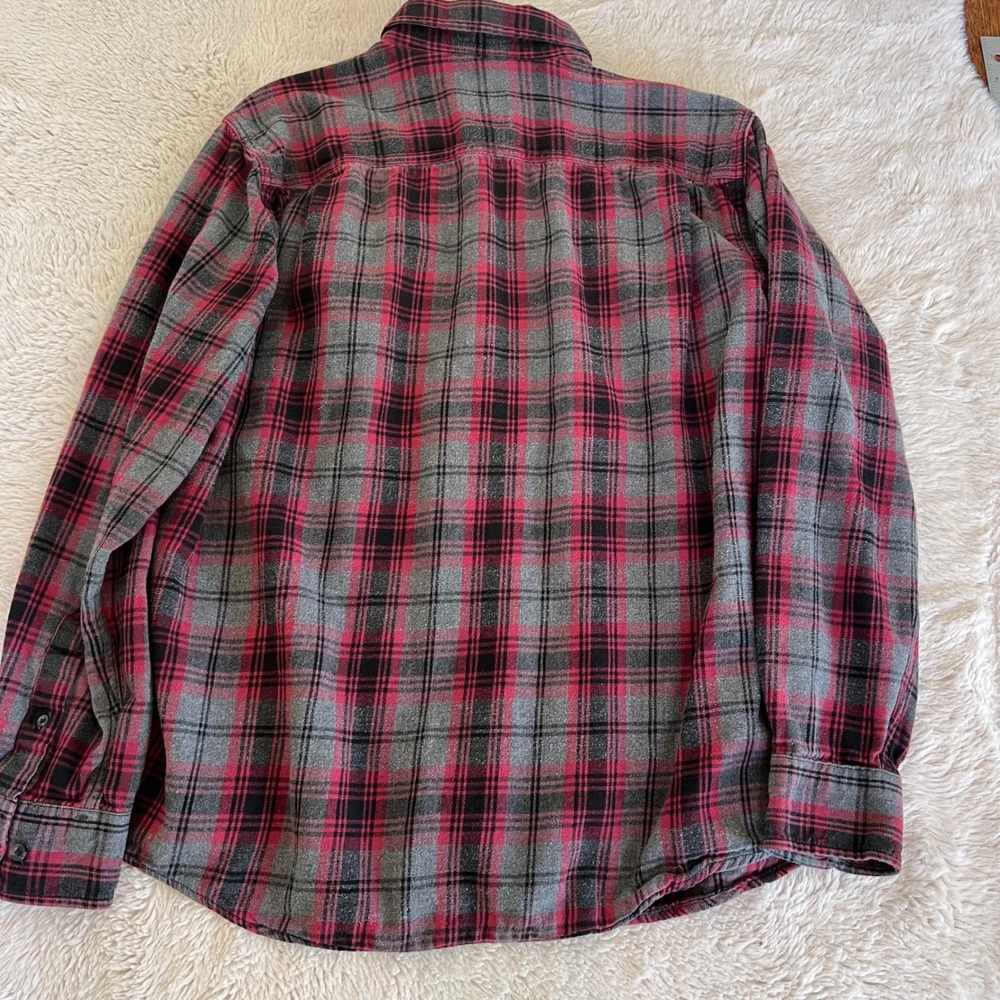 Indie Skater Grunge Oversized Shirt Button Up Long Sleeve Grey Red Flannel Baggy - Picture 6 of 8
